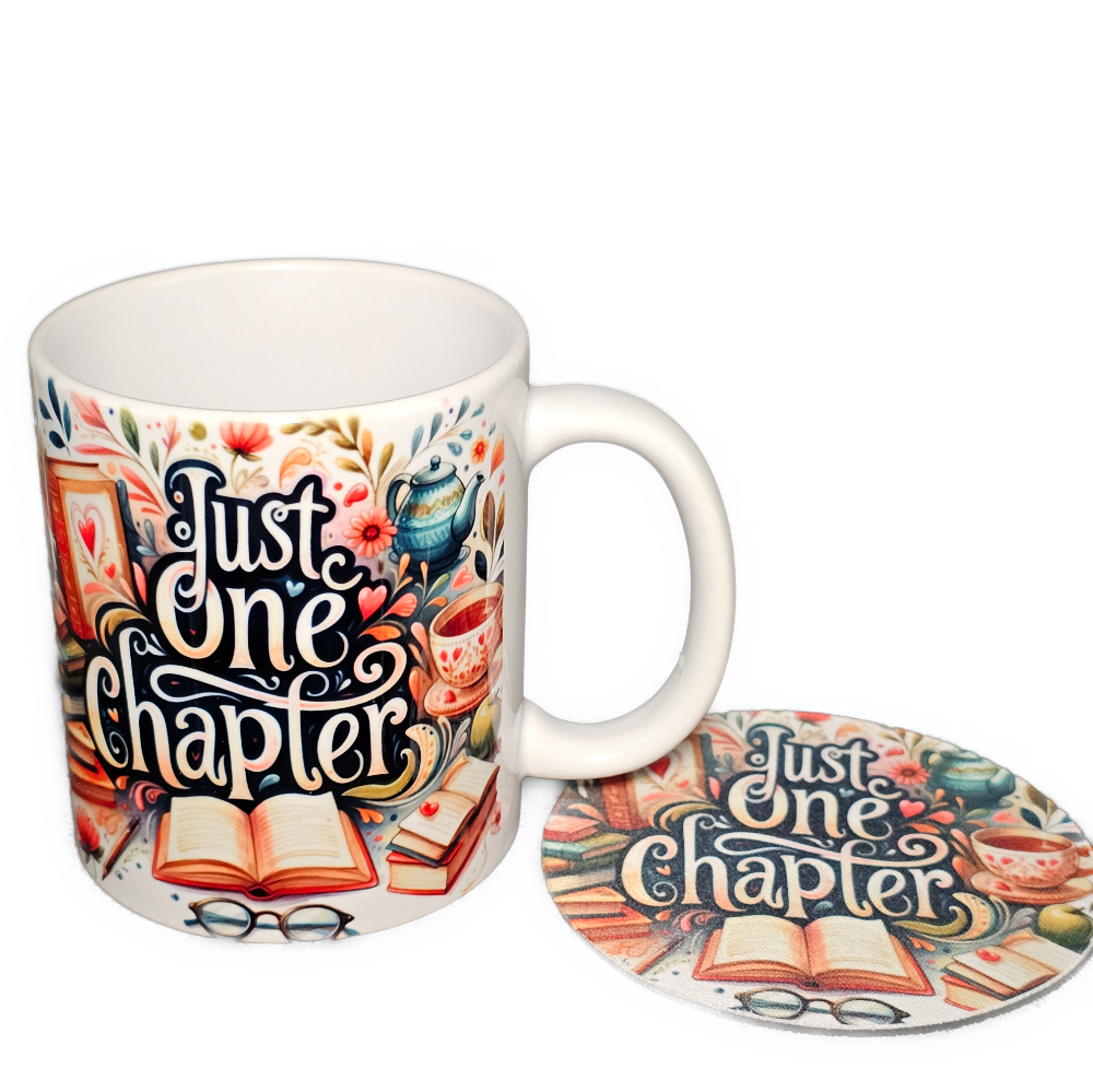 Picture of Just One Chapter Coffee Cup with matching coaster