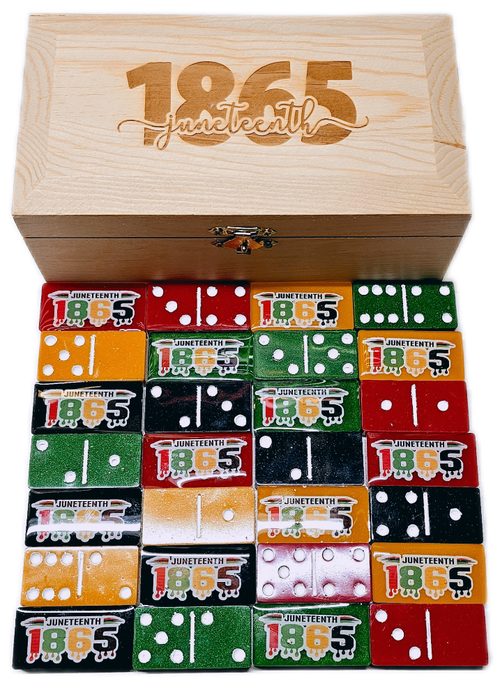 Picture of Juneteenth Domino Set Black, Green, Red and Yellow with white dots